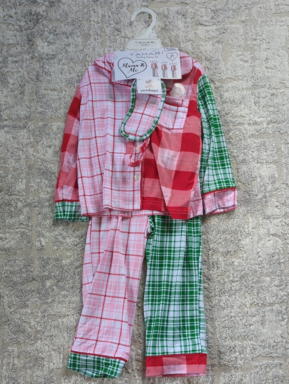 NWT Tahari Kids Red, Green & White Plaid Pajama Set Size 2T